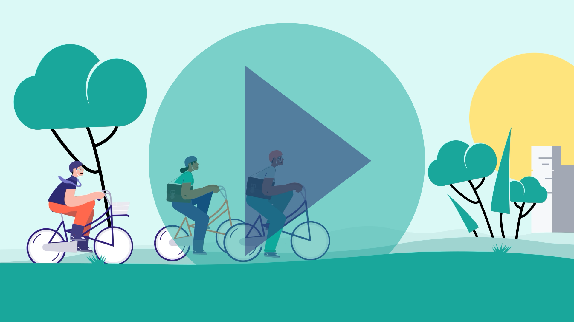 Three cyclists biking to work